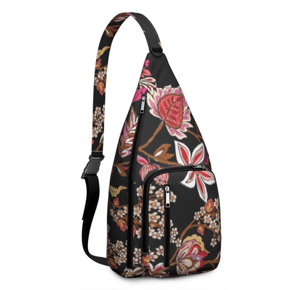 Boho Floral Sling Backpack – Vintage Botanical Watercolor Wildflower Crossbody Daypack with Romantic Garden & Artistic Bloom Pattern, Lightweight Travel Bag for Women & Nature Aesthetics