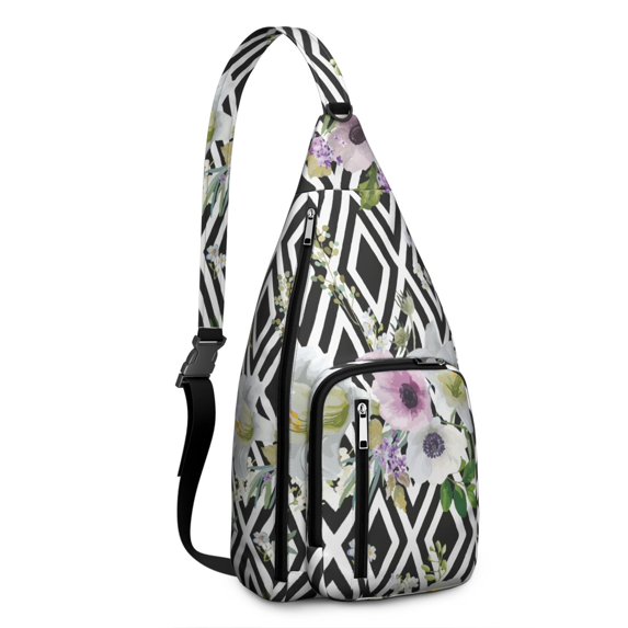 Boho Floral Sling Backpack – Vintage Botanical Watercolor Wildflower Crossbody Daypack with Romantic Garden & Artistic Bloom Pattern, Lightweight Travel Bag for Women & Nature Aesthetics
