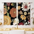 thumbnail image 1 of Boho Floral Small Kitchen Curtains Black Bohemian Flower Window Treatment Mid Century Modern Abstract Leaves Short Window Curtains for Bathroom Dining Room Tier Treatment Drapes 27.5x39 inch, 1 of 6