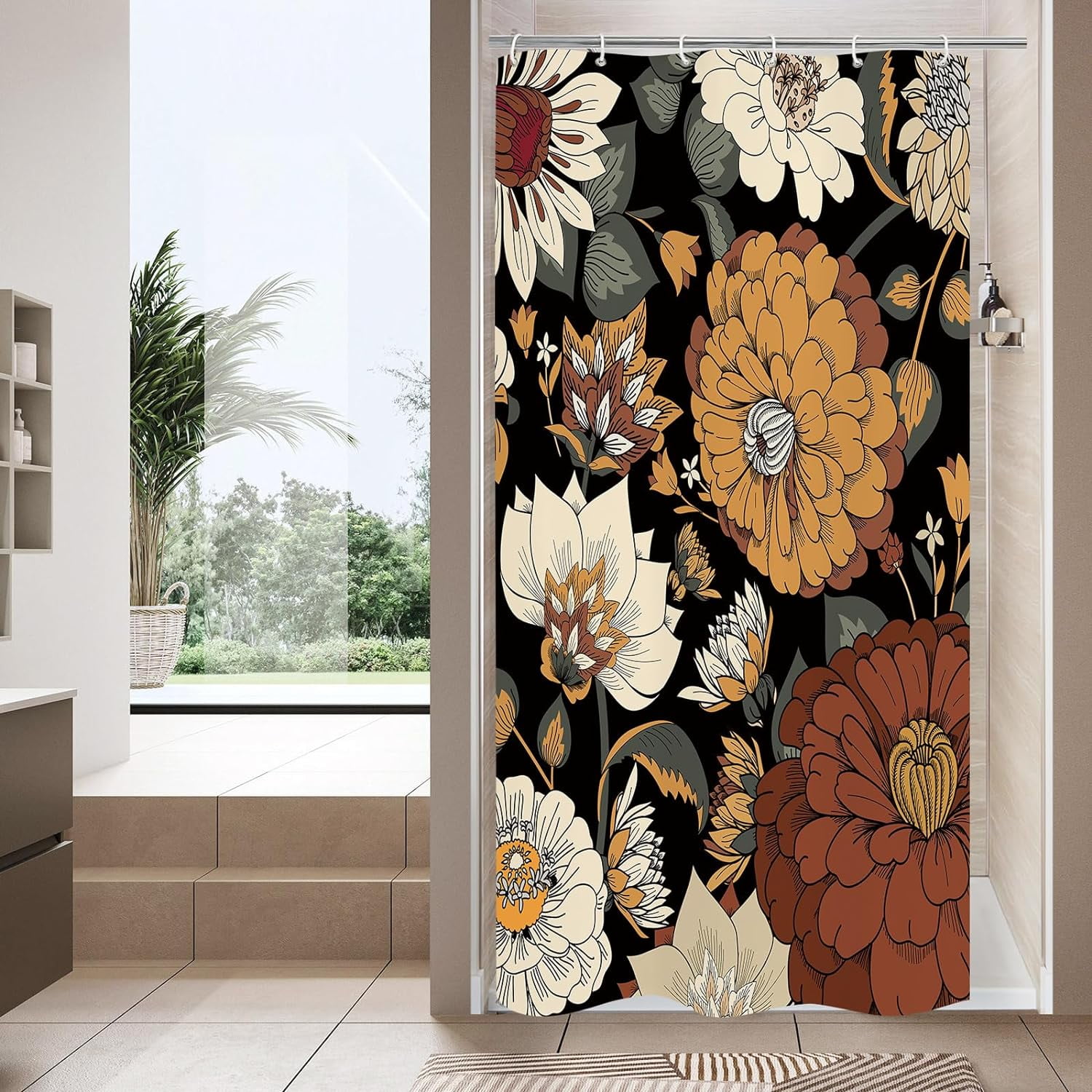 Boho Floral Small Stall Shower Curtain 36 x 72, Abstract Flower Narrow ...