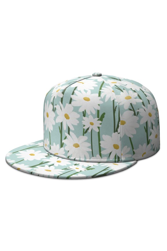 Boho Floral Snapback Cap - Daisy Wildflower Print Flat Bill Hat - Adjustable Urban Style for Teens Adults