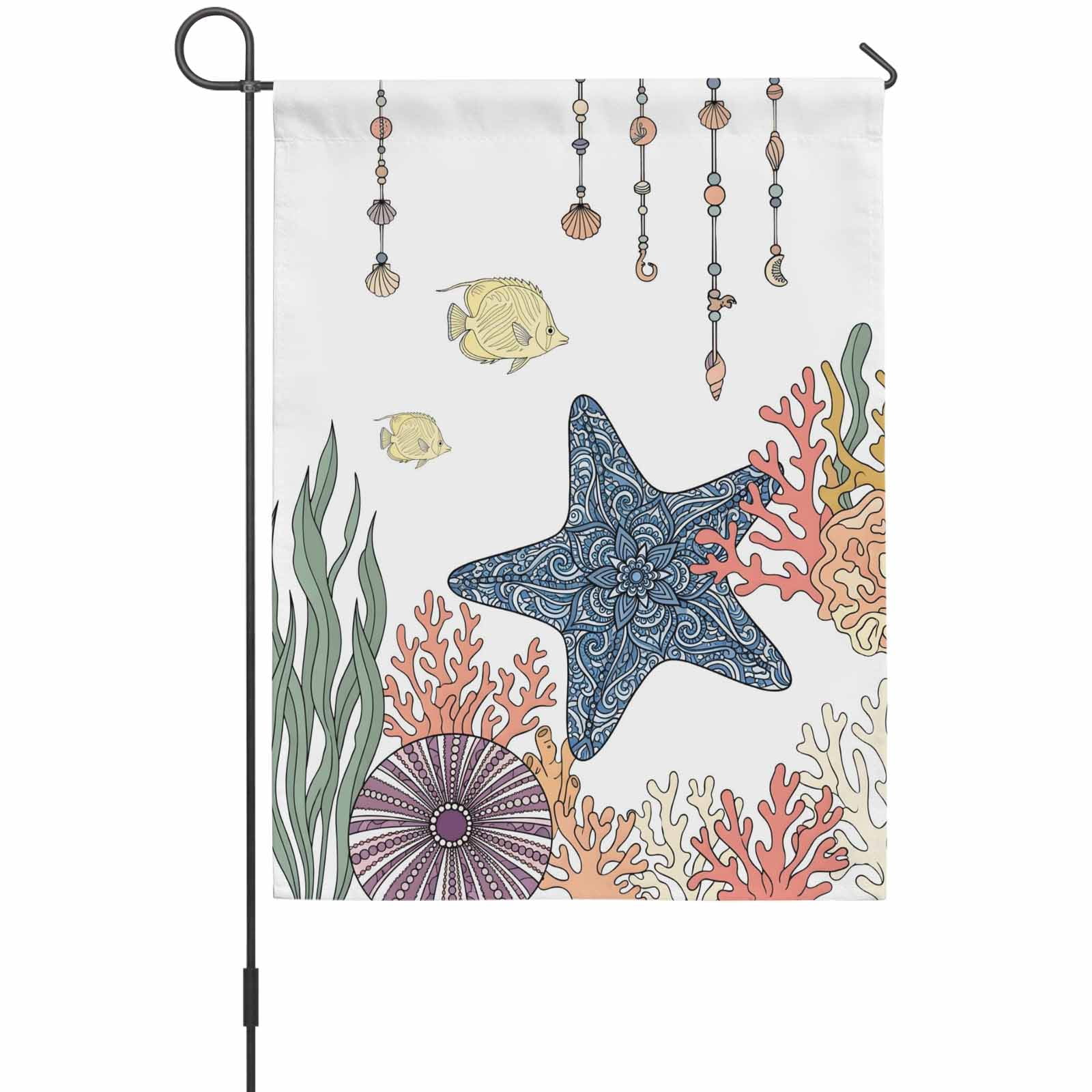 Boho Floral Starfish Garden Flag 12 x 18 Inches, Coastal Coral Seaweed ...