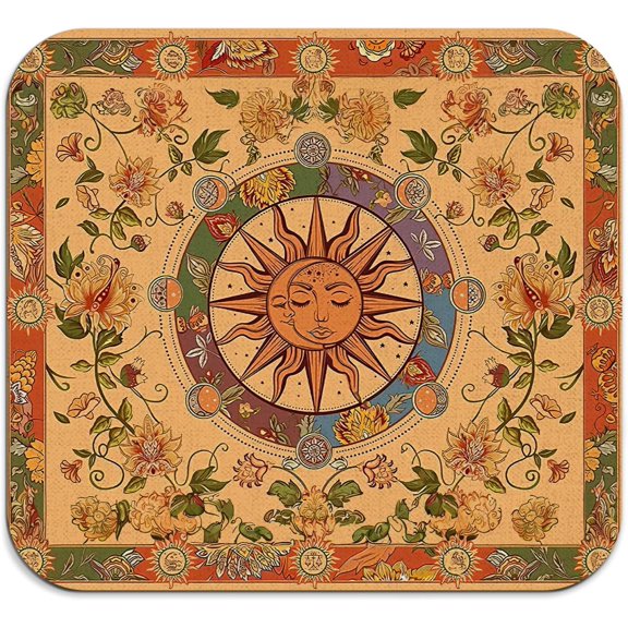 Boho Floral Sun Dish Drying Mat - Retro Boho Floral Sun and Moon Absorbent Dish Drying Mat for Kitchen Counter, Coffee Maker Mat for Countertops, Dish Rack Drainer Mat, 16x18in
