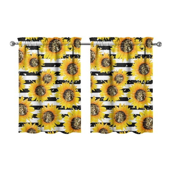 Boho Floral Sunflower Kitchen Curtains Set - Rustic Farmhouse Semi-Sheer Tier Window Panels