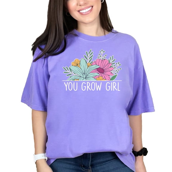 Boho Floral TShirt Women Summer Tee Cute Flower Print Casual Top Graphic Tee Trendy TShirt Gift For Her, Spring Floral TShirt, Violet Comfort Colors T-Shirt, Small