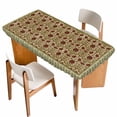thumbnail image 1 of Boho Floral Table Cloths for 5 Foot Rectangle Tables, Modern Geometric Ethnic Abstract Flowers Red Green Patio Waterproof Elastic Fitted Tablecloths, Washable Rectangular Table Cover for Camping, 1 of 8