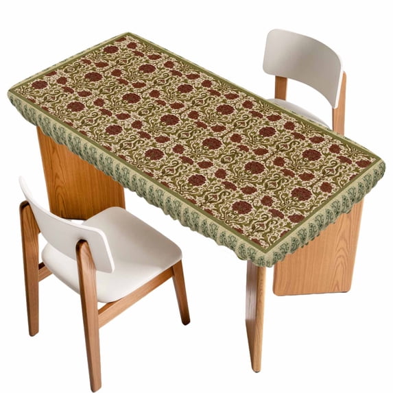 Boho Floral Table Cloths for 5 Foot Rectangle Tables, Modern Geometric Ethnic Abstract Flowers Red Green Patio Waterproof Elastic Fitted Tablecloths, Washable Rectangular Table Cover for Camping