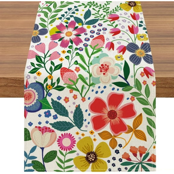 Boho Floral Table Runner, Bohemian Flower Home Kitchen Dining Table Decoration, 13 x 72 Inch