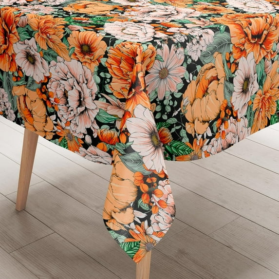 Boho Floral Tablecloth Farmhouse Black and Orange Rectangle Tablecloth Waterproof Outdoor Table Covers for Dining Room Kitchen Living Room, 60x84