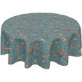 thumbnail image 1 of Boho Floral Tablecloth Round 60 Inch Bohemian Wildflower Teal Blue Decoration Outdoor Table Cloth Farmhouse Vintage Pink Flowe Table Cover for Dining Room Kitchen Holiday Party Picnic Home Decor, 1 of 6