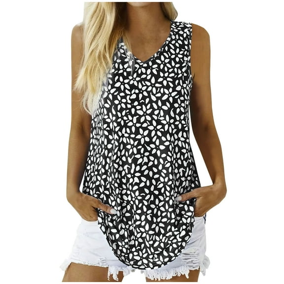 Boho Floral Tank Tops for Women, V Neck Tunic Summer Casual Sleeveless Shirts Tops Flowy Beach Vacation Blouses Vest