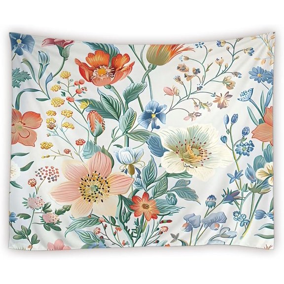 Boho Floral Tapestry Colorful Flower Unique Flowered Abstract Botanical Aesthetic Girls Woman Tapestries Wall Hanging for Bedroom Living Room Dorm Background Cloth,40x30Inch