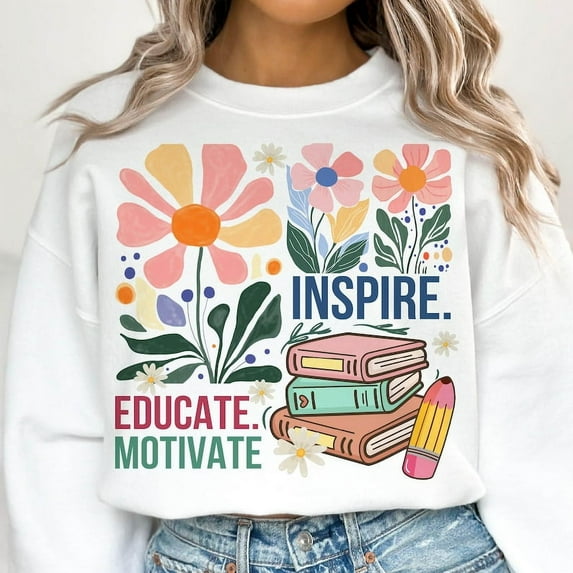 Boho Floral Teacher Sweatshirt, Back To School Sweatshirt, School Sweatshirt, Inspire Educate Motivate, Retro Teacher Sweatshirt.