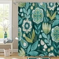 thumbnail image 1 of Boho Floral Teal Shower Curtain, Modern Flower Shower Curtains for Chic Elegant Bathroom Decor, Vintage Fabric Cloth Shower Curtain, Colorful Abstract Leaves, 72x72, 1 of 6