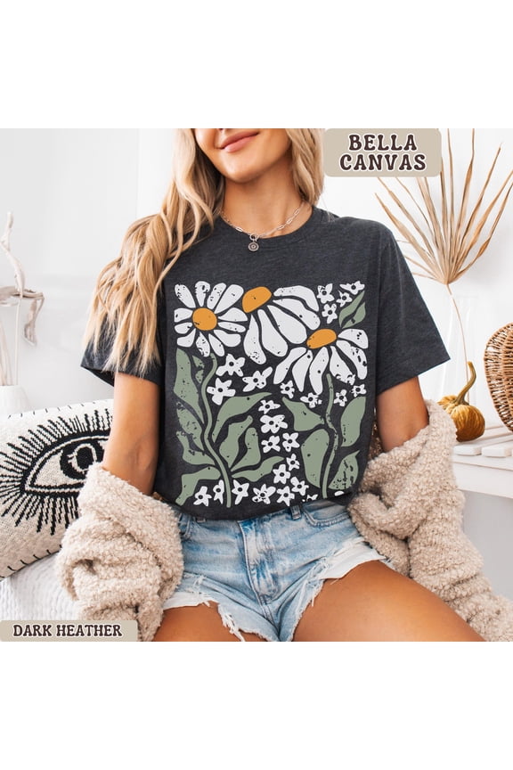 Boho Floral Tee for Women Retro Daisy Wildflower Shirt Cottagecore Graphic T Shirt Soft Bo