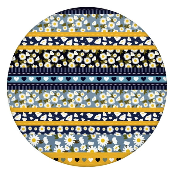 Boho Floral Themes Stretch Tablecloth for Round Tables, 44 Inch Diameter Fits 38"-42", Easy Maintenance Surface for Indoor Outdoor Decor