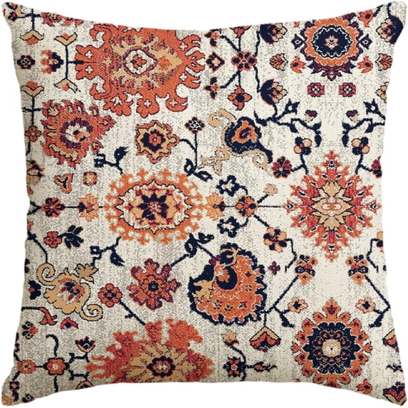 Boho Floral Throw Pillow Cover, 18 x 18 Inch Bohemia Ethnic Style Carpet Pattern Cushion Case for Sofa Couch