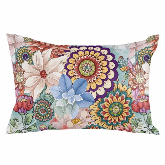 Boho Floral Throw Pillow Cover 20 x 36 Inch Decorative Pillow Cover Bohemia Colorful Mandalas Botanical Flower Lumbar Pillowcase Seasonal Rectangle Cushion Case for Couch Sofa Bed Living Room