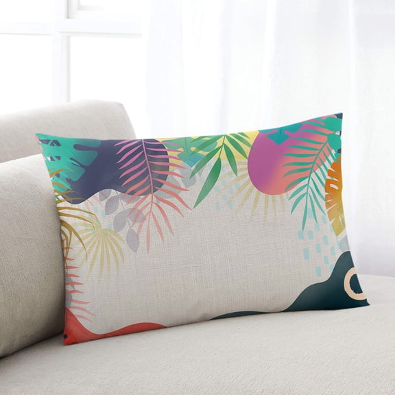 Boho Floral Throw Pillow Cover,Abstract Tropical Palm Leaf Vintage Burlap Rectangle Decorative Pillow Case Protector Soft Cushion Cover Lumbar Pillowcase for Couch Sofa Bedroom Car Decor 12x20 Inch