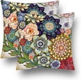 thumbnail image 1 of Boho Floral Throw Pillow Covers Set of 2 Colorful Bohemian Flower Decorative Cushions Pillowcase for Bedroom Sofa Home Decor, 18x18 Inch, Velvet, 1 of 6