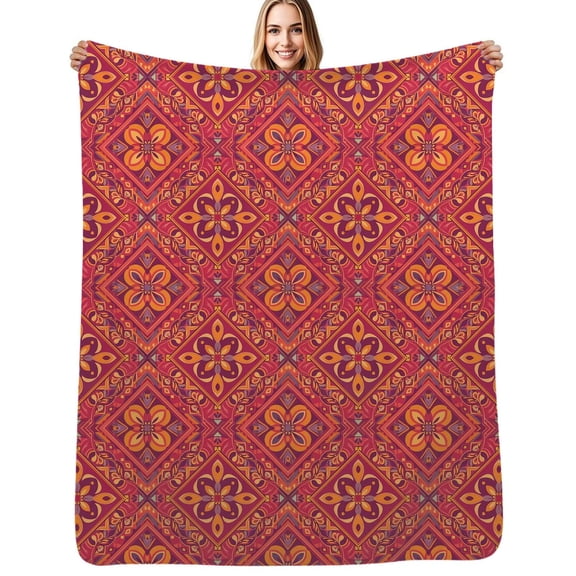 Boho Floral Tile Print Soft Blanket Travel Bedding Throws Flannel Bedspread Sofa Bed Cover