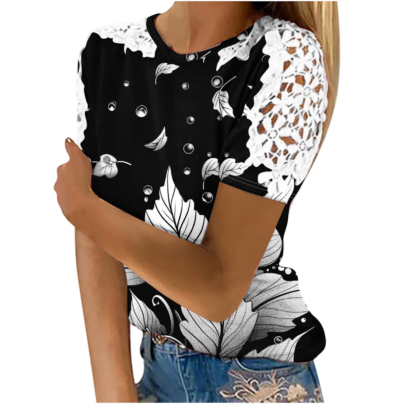 Boho Floral Tops For Women Sexy Lace Hollow Out Tunic Tops Summer ...