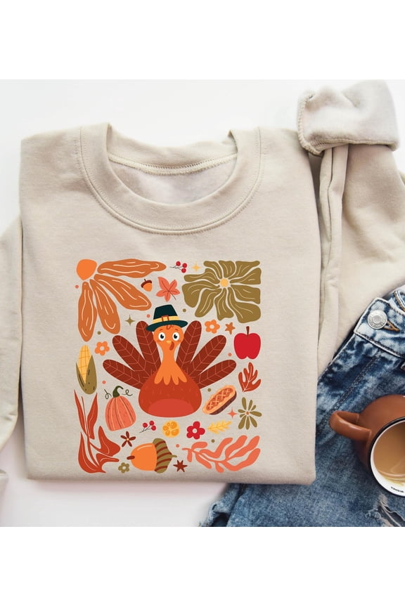 Boho Floral Turkey Sweatshirt - Thanksgiving Fall Sweater All Size S-5Xl