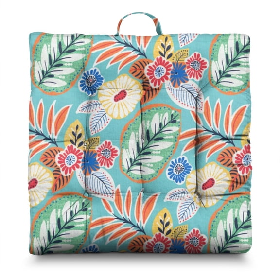 Boho Floral Vintage 24" Square Meditation Cushion - Thick & Supportive Floor Pillow for Adults with Tribal Folk Style Patterns, Soft Skin-Friendly Fabric for Yoga & Zen Sitting