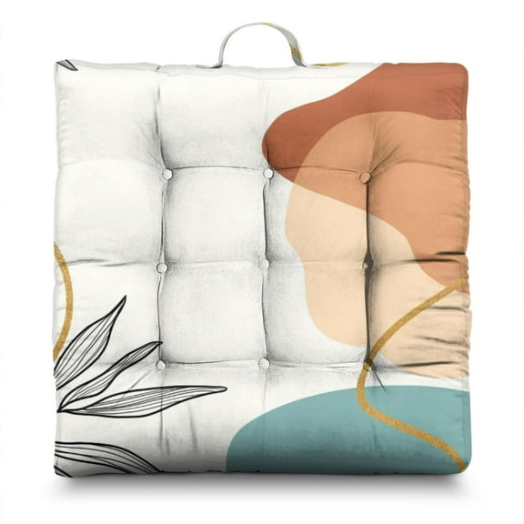 Boho Floral Vintage 24" Square Meditation Cushion - Thick & Supportive Floor Pillow for Adults with Tribal Folk Style Patterns, Soft Skin-Friendly Fabric for Yoga & Zen Sitting