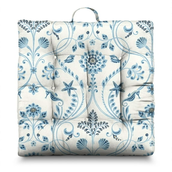 Boho Floral Vintage 24" Square Meditation Cushion - Thick & Supportive Floor Pillow for Adults with Tribal Folk Style Patterns, Soft Skin-Friendly Fabric for Yoga & Zen Sitting