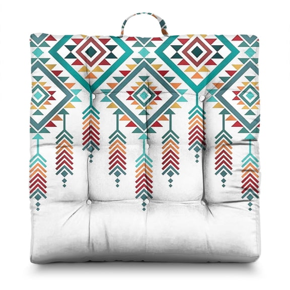 Boho Floral Vintage 24" Square Meditation Cushion - Thick & Supportive Floor Pillow for Adults with Tribal Folk Style Patterns, Soft Skin-Friendly Fabric for Yoga & Zen Sitting