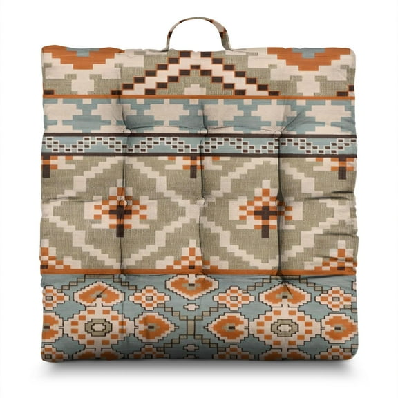 Boho Floral Vintage 24" Square Meditation Cushion - Thick & Supportive Floor Pillow for Adults with Tribal Folk Style Patterns, Soft Skin-Friendly Fabric for Yoga & Zen Sitting