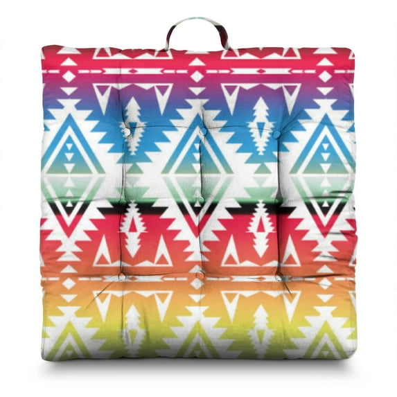 Boho Floral Vintage 24" Square Meditation Cushion - Thick & Supportive Floor Pillow for Adults with Tribal Folk Style Patterns, Soft Skin-Friendly Fabric for Yoga & Zen Sitting