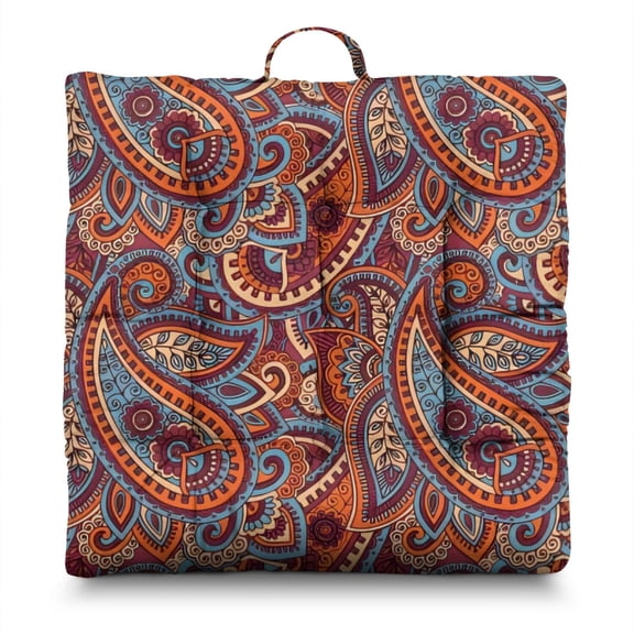 Boho Floral Vintage 24" Square Meditation Cushion - Thick & Supportive Floor Pillow for Adults with Tribal Folk Style Patterns, Soft Skin-Friendly Fabric for Yoga & Zen Sitting