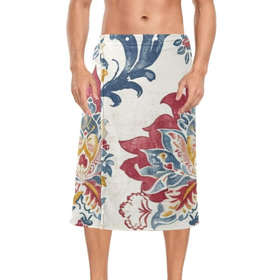 Boho Floral Vintage Bath Towel Wrap for Man Adjustable Shower Wrap Button Closure Body Towel for Sauna Gym