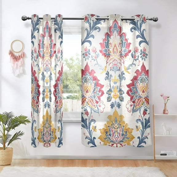 Boho Floral Vintage Blackout Curtains Thermal Insulation 63 inch Grommet for Bedroom Living Room Bathroom Kitchen Windows 2 Pack