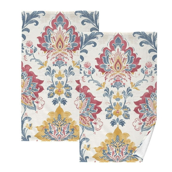 Boho Floral Vintage Hand Towel Bath Towels Face Towels Cotton Absorbent for Home Hotel Spa Swimming Yoga Sports Decorative Towel Set of 2