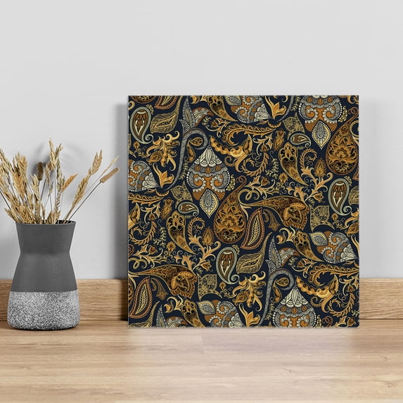 Boho Floral Wall Art Painting on Canvas, Vintage Botanical Paisley Flower Canvas Art Home Prints Wall Art Framed Modern Artwork for Living Room Bedroom Wall Decor 16x16in