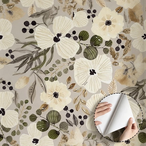 Boho Floral Wallpaper Vintage Style, Peel and Stick Wallpaper Waterproof Self Adhesive Vinyl for Home Decor, Bedroom Living Room Kitchen Cabinet Rental Property 17.7 * 118 in