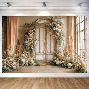 Boho Floral Wedding Backdrop Flower Wall Curtain Photography Background Bridal Shower Anniversary Banner Decoration for Party Photo Booth Props