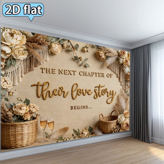 Boho Floral Wedding Backdrop The Next Chapter of Their Love Story Begins Background Romantic Rustic Flower Champagne Glass Engagement Party Decorations Banner Photo Booth Props