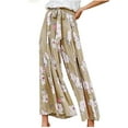 thumbnail image 1 of Boho Floral Wide Leg Pants for Women Summer Casual High Waisted Flowy Split Front Beach Palazzo Pants with Pockets, 1 of 6