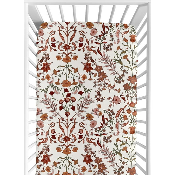 Sweet Jojo Designs Boho Floral Wildflower Rust Orange Ivory Off White Fitted Crib Sheet