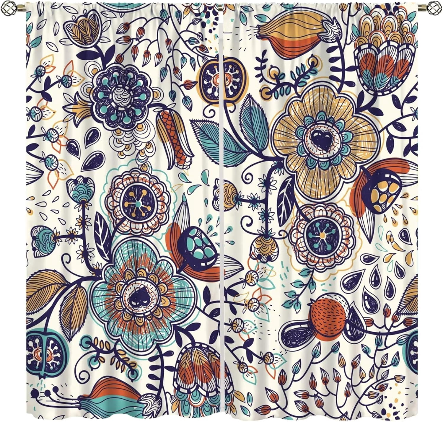 Boho Floral Window Curtains Rustic Bohemian Bohemian Floral Modern Art ...