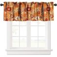 thumbnail image 1 of Boho Floral Window Valance, Vintage 70s Hippie Bright Orange Flowers Groovy Print Blackout Valance for Boys Girls Room Living Room Kitchen Cafe, 54x18in, 1 of 6
