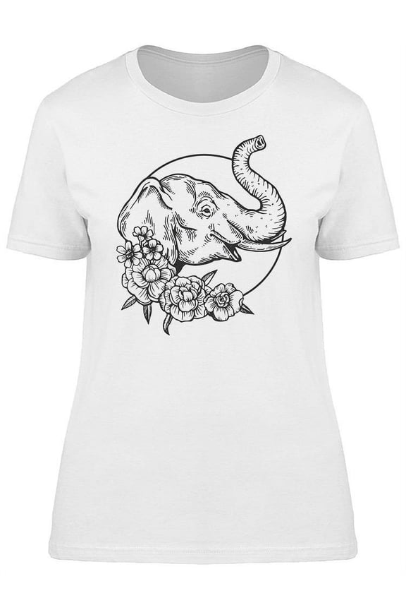 Boho Flower Animal Elephant Head T-Shirt Women -Image by Shutterstock, Female Large
