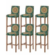 Boho Flower Bar Stool Covers Set of 6, Yellow Green Bohemian Colorful Medallion Stretch Washable Bar Chair Covers with Backs, Removable Pub Counter Height Chair Cover for Kitchen Dining Room Cafe