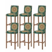 Boho Flower Bar Stool Covers Set of 6, Yellow Green Bohemian Colorful Medallion Stretch Washable Bar Chair Covers with Backs, Removable Pub Counter Height Chair Cover for Kitchen Dining Room Cafe