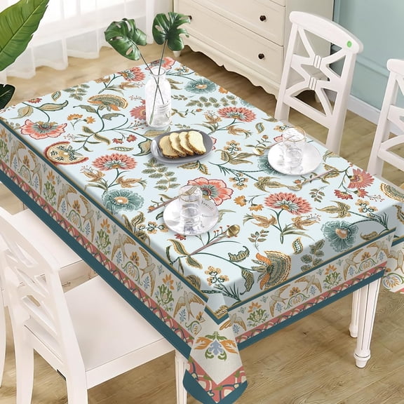 Boho Flower Bird Square Tablecloth 60 x 60 Inches, Bohemian Floral Decorative Dining Table Cloth, Elegant Vintage Farmhouse Dinner Tablecover Picnic Party Decoration