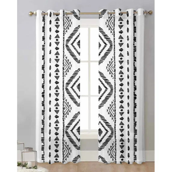 Boho Flower Black And White Tulle Drapes for Living Room Bedroom Sheer Window Curtains Kitchen Balcony Modern Voile Curtains